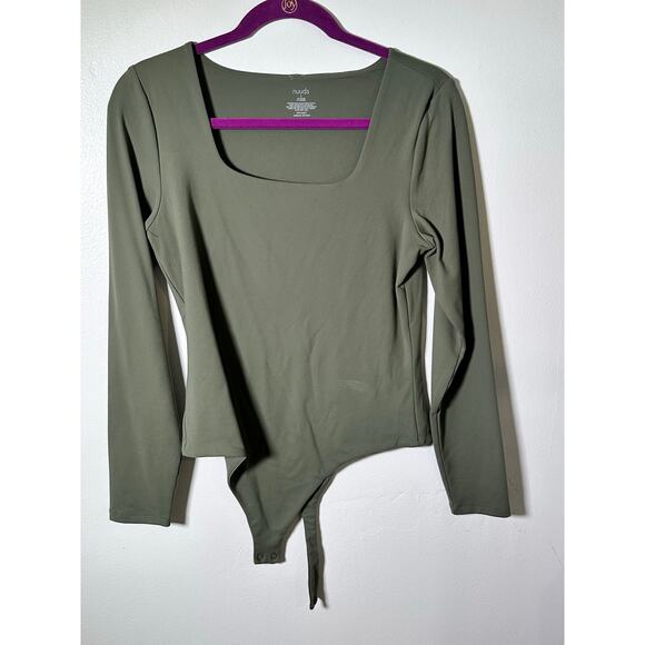 Nuuds Women's Green Long Sleeve Square Neck Thong Bodysuit Size Large - Picture 2 of 4
